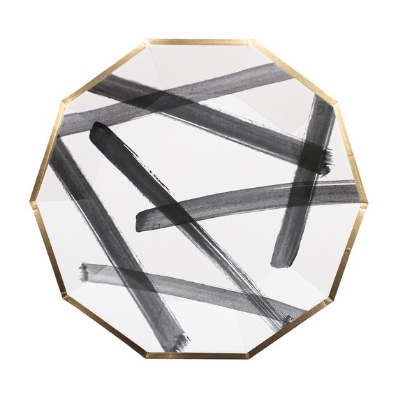 Black and White Striped 9 "Paper Plates, Pack of 8 by Lemon Zest