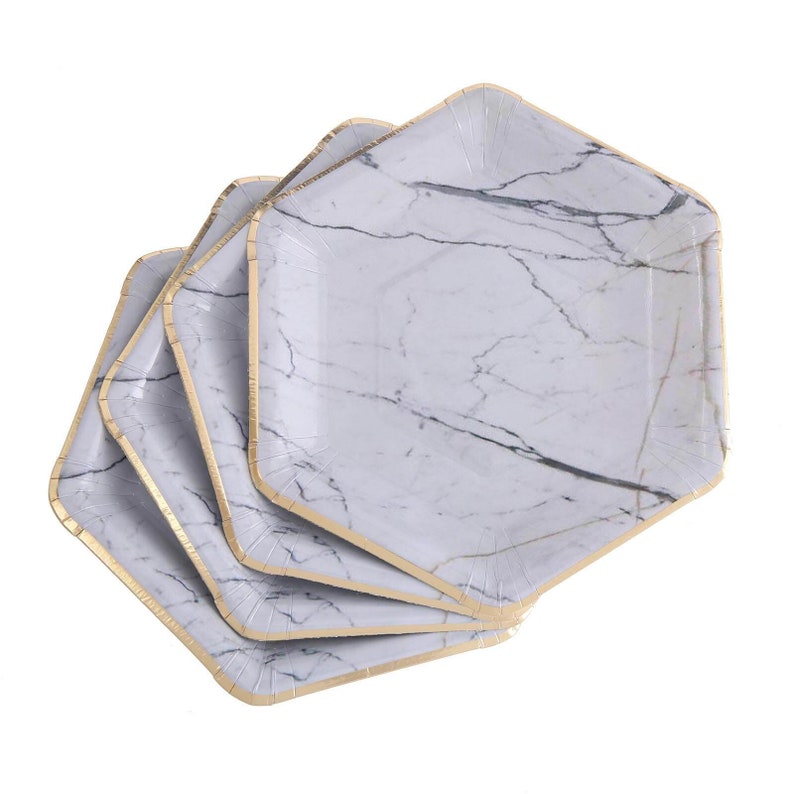 8 Marble Gold Foil Paper Plates Dinner Hexagon Foil 8 Etsy