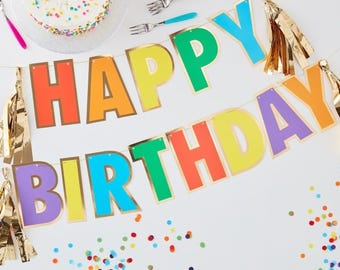Rainbow Happy Birthday Party Banner, Happy Birthday,  Rainbow Party, Birthday Banner, Tassel