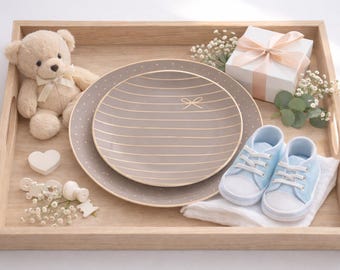 Bundle Taupe  and Gold Bow & Polka Dot Plates - Bridal Shower Disposable Dinnerware Set | 40 Count  20 guests