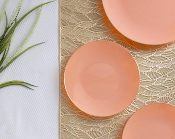 Peach Coral Dessert Plates, Plastic Plates, Disposable| 7.5"| Salad Plate| Appetizer, Partyware, Party Supplies | Holidays | Coral and Gold