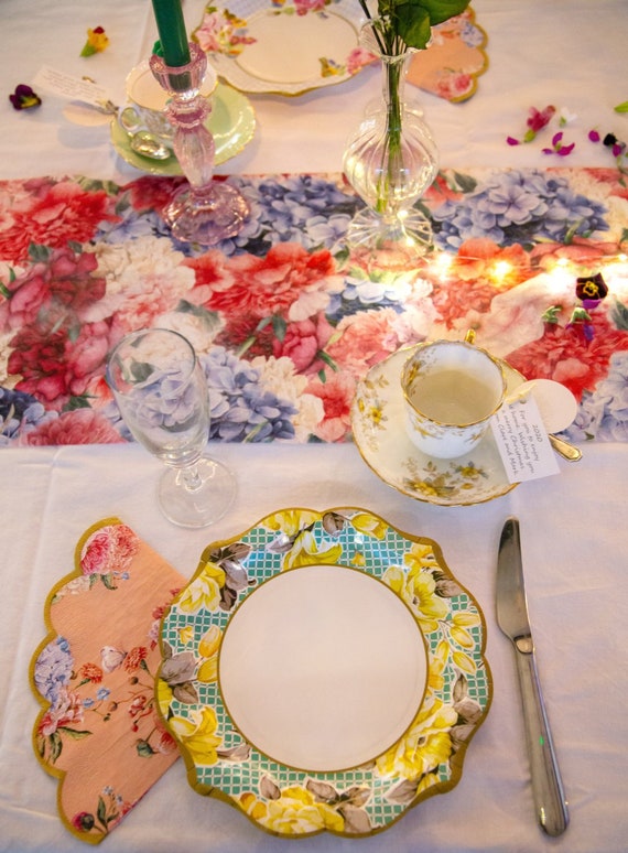 Floral Table Runner Tea Party Alice In Wondrland Etsy