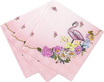 Flamingo 5" Floral Paper Cocktail Napkins for a Birthday or Flamingo Party, Pink (20 Pack)