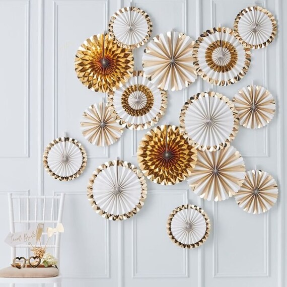GOLD PAPER FAN Decorations Backdrop Kit 15 fans Il_570xn