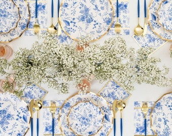 Bundle Blue Toile Dinner Party,  Pack contains 128 items (16guests)