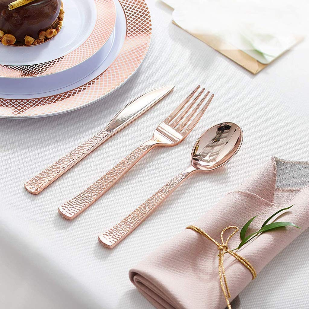 24set Hammered Rose Gold Cutlery rose Gold Utensils wedding Etsy