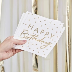 16 Gold Happy Birthday Napkins, Gold Birthday Napkins, Birthday Tableware, Birthday Party