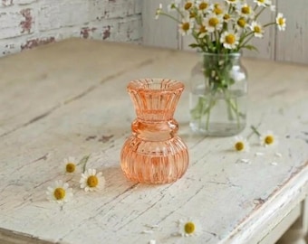 Small Orange Glass Candle Holder for Candlesticks / Tea Lights | Decorative Table Indoor Outdoor Dining, Party Decorations, Home Decor Boho