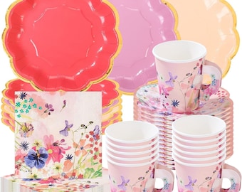 Girl Party Bundle | Plates, Napkins, Cups with Saucers | Floral  Events, Weddings, Baby Showers, Bridal Parties, Afternoon Tea Time