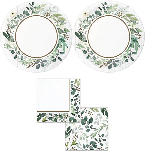 Eucalyptus Plate & Napkin Bundle (Dessert Plates (16) and Beverage Napkins (16)) Il_570xn