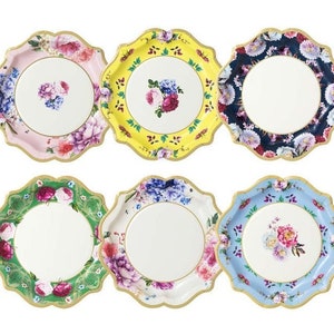Floral Tea Party Plates 8.5&quot; ,  Bridal Shower , Tea for Two Party , Tea Party Birthday , Baby Shower Tea Party , 12 Paper Plates