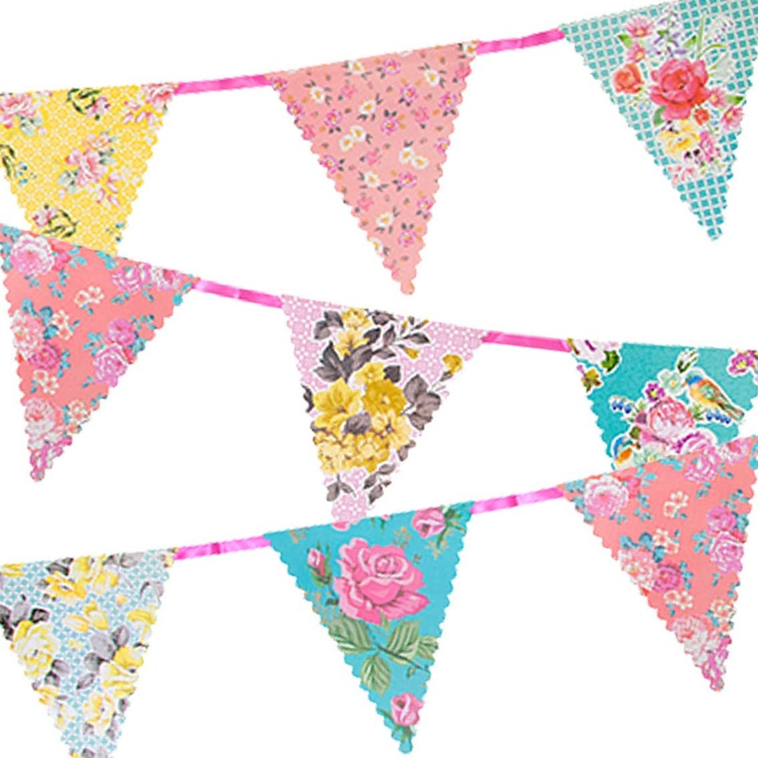 Bright Floral Paper Bunting triangle Pennants 13ft