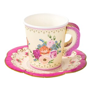 Vintage Floral Tea Party Supplies , Scalloped Paper Plates, Napkins, Tea Cups , Wedding Parties, Bridal Shower, Baby Shower, Birthday Party image 10