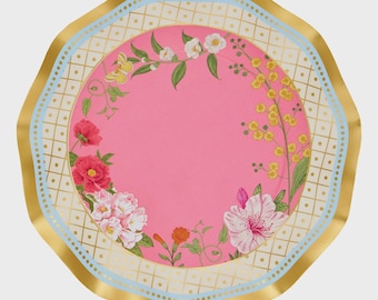 Pink Floral Paper Lunch Plates (8 ct) – Tea Party Decor for Bridal or Baby Shower