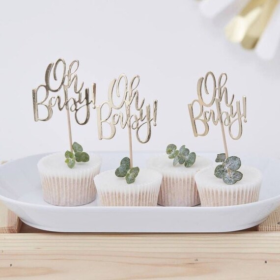 12 Baby Shower Cake Toppers, Oh Baby Gold Cake Toppers, Baby Shower Cake Decorations Il_570xn