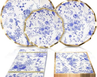 64Pcs Tableware Bundle Decorative Paper Plates.   Party Decorations Party Supplies Set Includes Dinner, Salad, Plates & Napkins