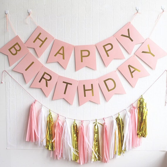Happy Birthday Pink Bunting, Happy Birthday Pink Bunting, Birthday Garland, Birthday Decorations, Bunting only no tassels Il_570xn