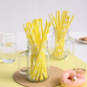 Yellow Paper Straws, 24 Dots/Stripes/Chevron  Drinking Straws Birthday, Wedding, Bridal/Baby Shower  Biodegradable