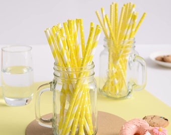 Yellow Paper Straws, 24 Dots/Stripes/Chevron  Drinking Straws Birthday, Wedding, Bridal/Baby Shower  Biodegradable