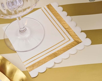 Cocktail Napkin Gold & White/20 pkg Holiday Gold Party