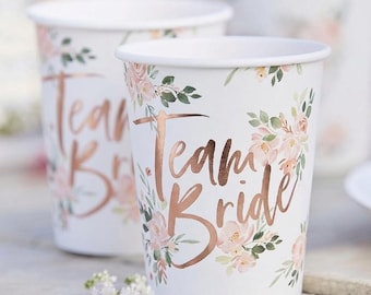 Team Bride Paper Cups 8 Rose Gold Foil