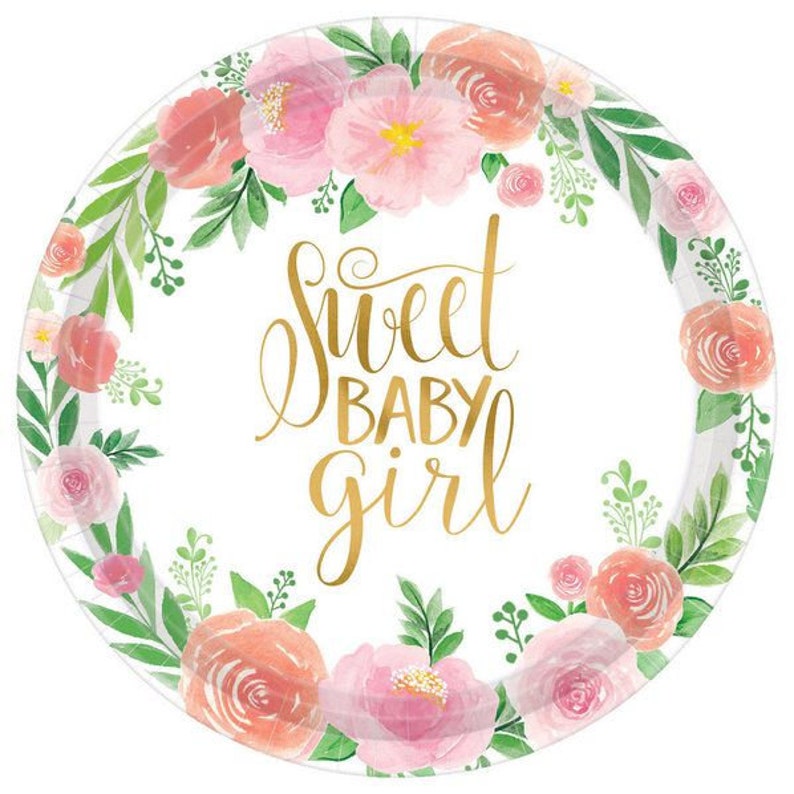 Floral Baby Shower Cake Plates Girl Baby Birthday Plates 8 Etsy