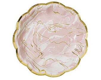 Marble Dessert Plates, 12 count , -Small 7" Bridal Shower ,Baby Shower ,Tea Party ,Birthday Party