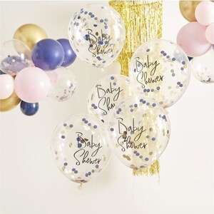 NAVY PINK & Gold CONFETTI Baby Shower Balloons image 1