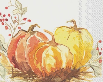 Paper Lunch Napkins 20 Ct Painted Pumpkin Fall Thanksgiving