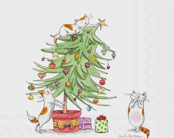 Paper Cocktail Napkins 20 Ct Cats in the Tree Light Blue