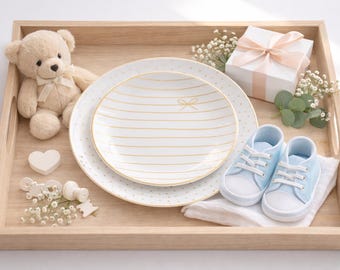 Bundle White and Gold Bow & Polka Dot Plates - Bridal Shower Disposable Dinnerware Set | 40 Count  20 guests