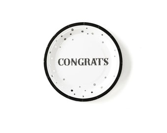 CONGRATS 7" PLATE, 12 silver foiled paper plates