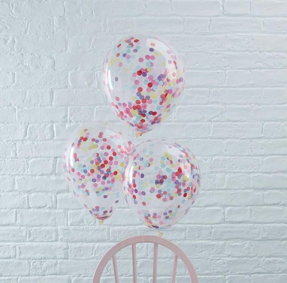 5 Rainbow Confetti Balloons, Balloons, Birthday Party Balloons, Baby Shower, Hen Party Balloons Il_570xn
