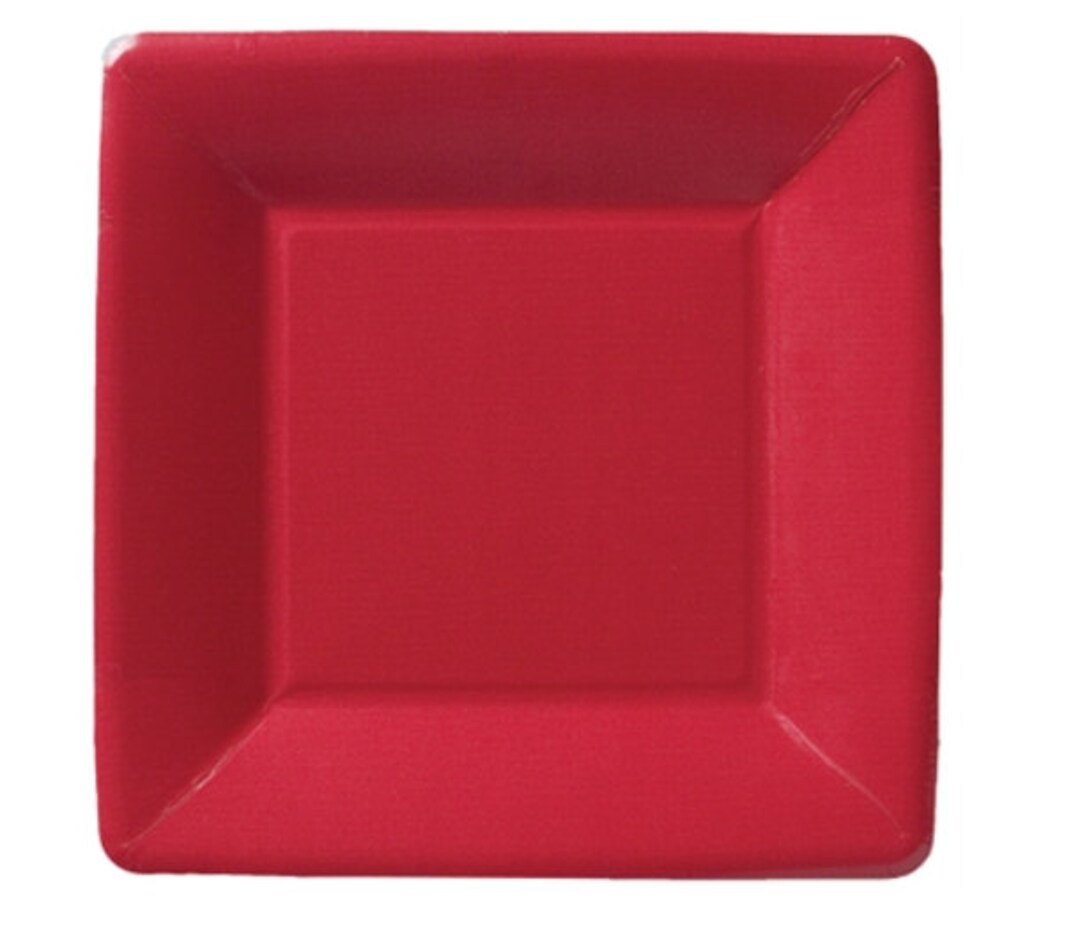 Classic Linen Red Square Paper Dessert Plate 7 Inch Etsy