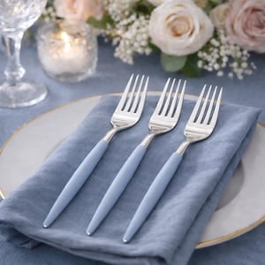 Chic Round Ice Blue • Silver Forks | 32 Pieces
