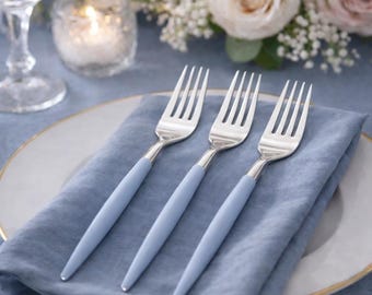 Chic Round Ice Blue • Silver Forks | 32 Pieces