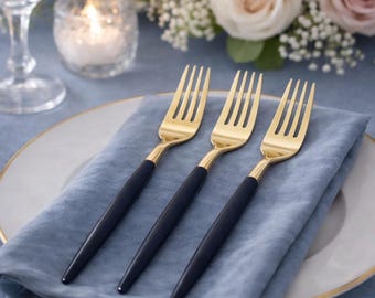 Chic Round Navy• Gold Forks | 32 Pieces