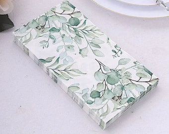 20 Pack White Sage Green Floral Print, Paper Dinner  Napkins, 2-Ply Disposable  Napkins