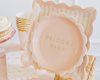 Pink Welcome Baby Party Bundle for 8 Plates Napkins Cups Banner