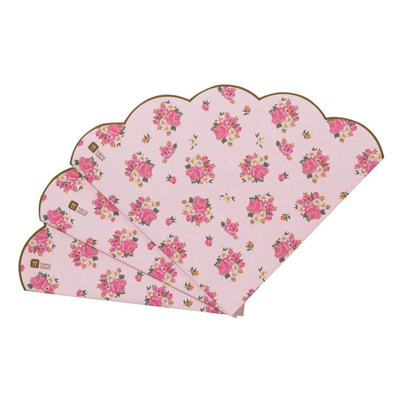 May include: Four pink cupcake liners with a floral pattern and scalloped edges. The liners are made of paper and have a gold trim. The text "Baking Time" is printed on the liners.