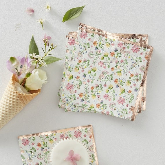 Paper Nakins ditsy floral napkins, Paper Napkins decorations, party supplies, Paper Napkins, Rose gold and floral Il_570xn