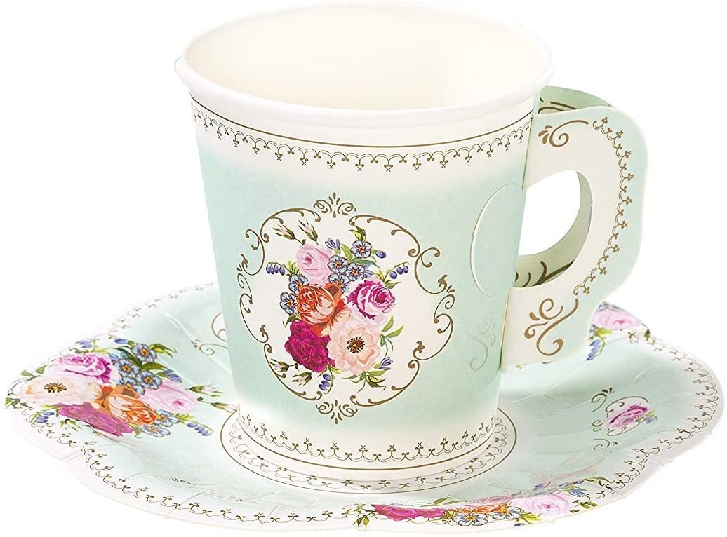Floral Paper Tea Cups With Handles and Saucers for a Tea Party or ...