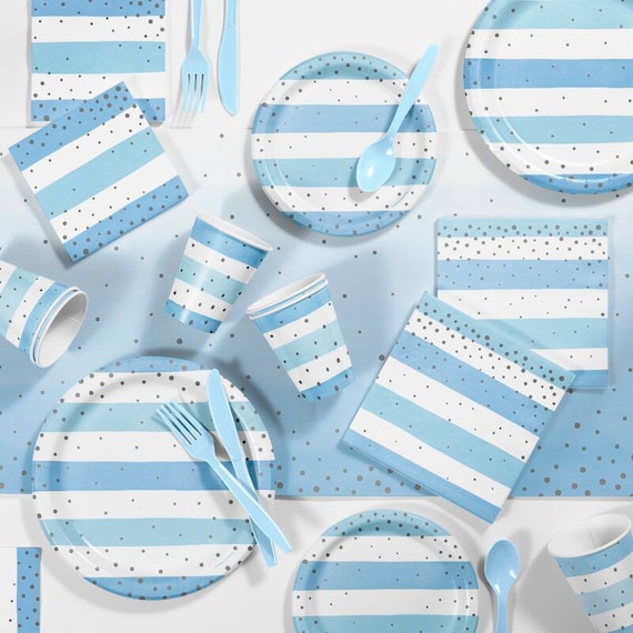 Blue And Silver Celebration Party Supplies Kit, Serves 24 Guests Il_570xn