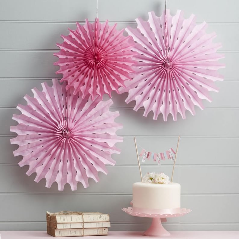 Pink Tissue Hanging Fan Decorations Set of 3 Hanging Fan Etsy