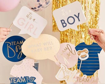 Gold Foiled Gender Reveal Party Photobooth Props