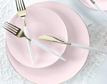Appetizer Round Blush ,Gold Plastic Plates | 10 Pack PLATE SIZE 7.25" Appetizer PlatesWedding, Engagement, Bridal Shower