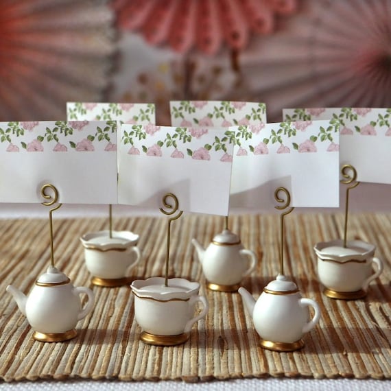 Teapot Card Holders , Set of 6 Place Card Holders Buffet Markers by
