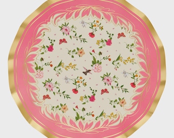 Pink Floral Paper Dinner Plates (8 ct) – Tea Party Decor for Bridal or Baby Shower