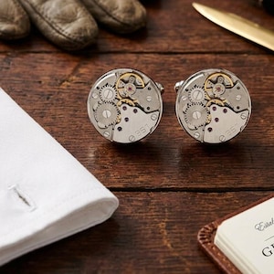 Vintage Watch Movement Cufflinks, Steampunk Mechanical Gear Jewelry image 1