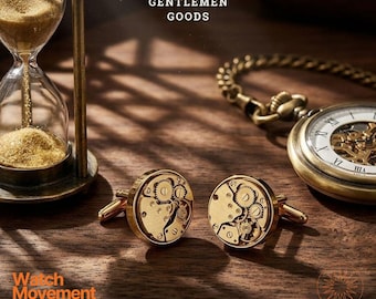 Vintage Gold Watch Movement Cufflinks, Steampunk Mechanical Gear Jewelry